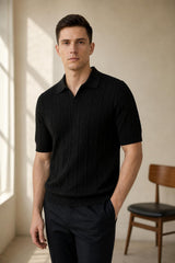 Polo de punto trenzado negro, cuerpo completo