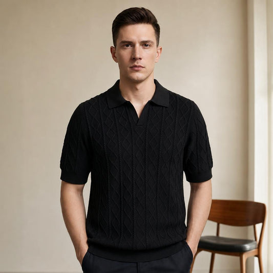 Polo de punto trenzado negro, vista frontal